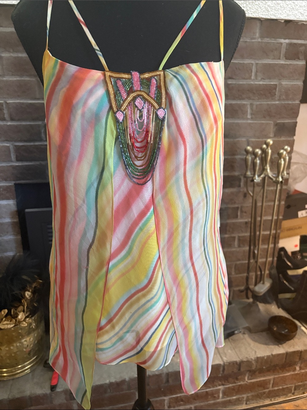 BCBGMaxAzria Multicolor Striped Beaded-Accent Camisole